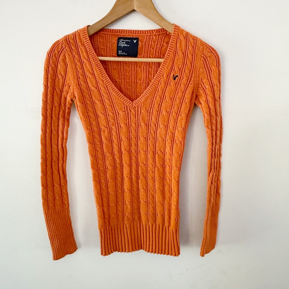 Vintage Y2K American Eagle Sweater Women Small Cable Knit Preppy Woodland Cozy